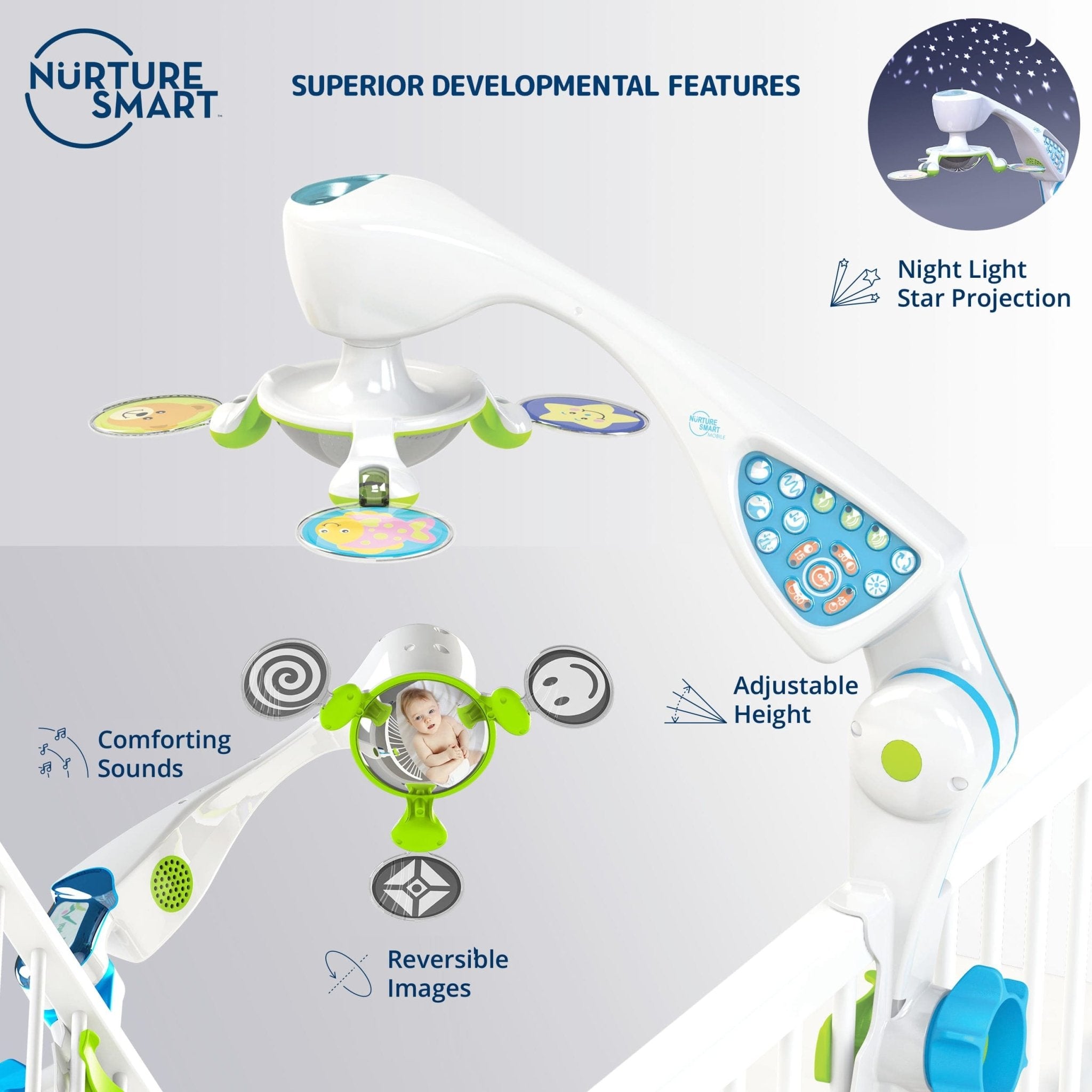 Crib Mobile: Safest & Most Advanced for Your Baby | Nurture Smart NS-0500H - Nurture Smart